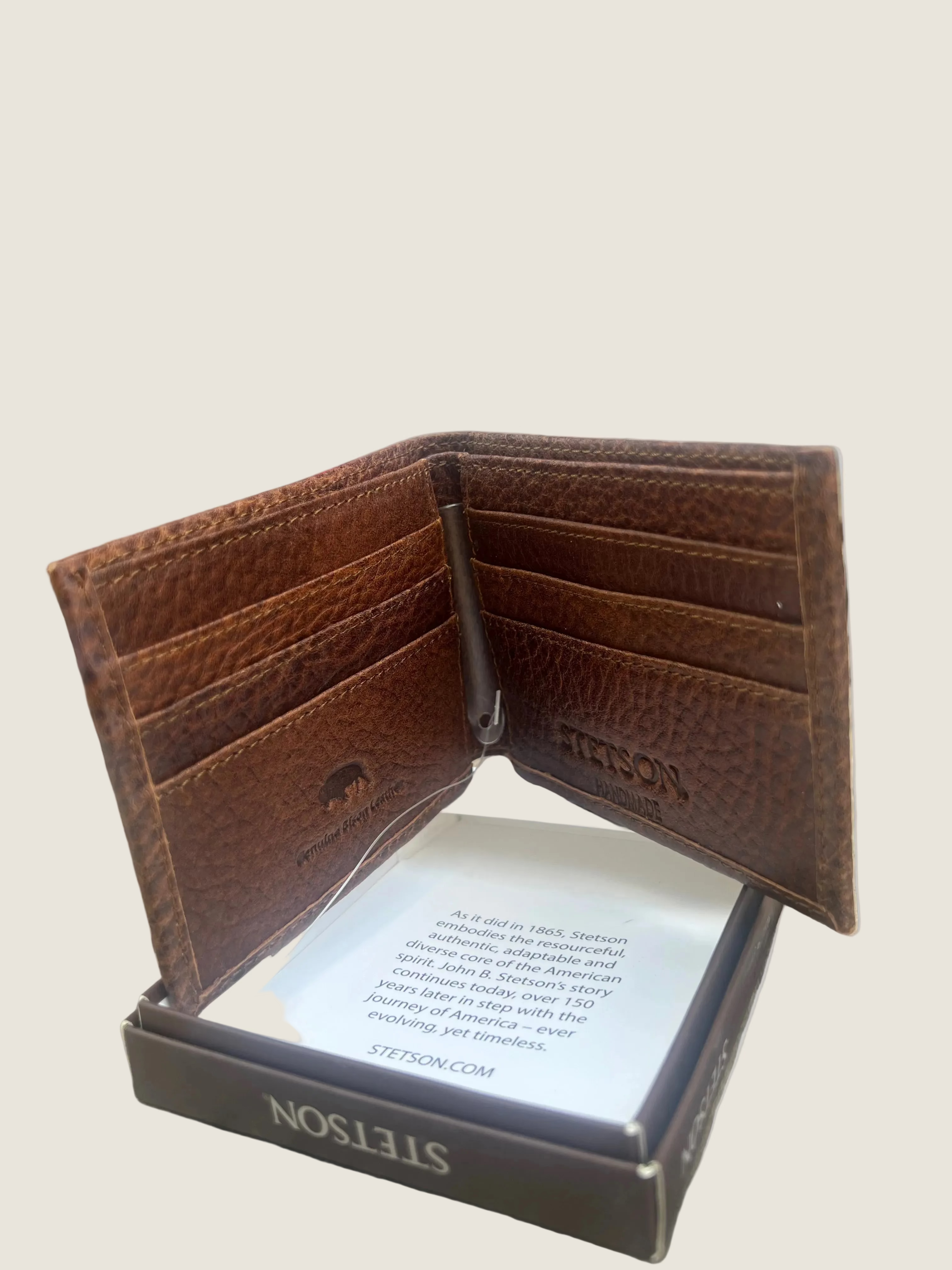 Stetson Men's Bi Fold Hazelnut Bison Wallet