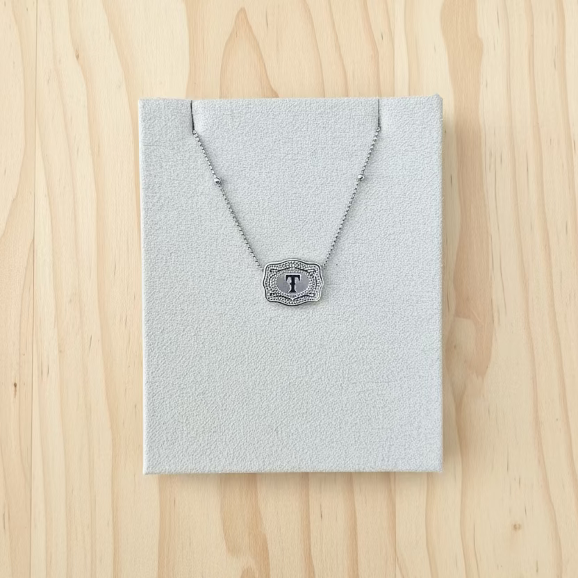 SpurWest Ultra Mini Belt Buckle Necklace (Initial) Silver
