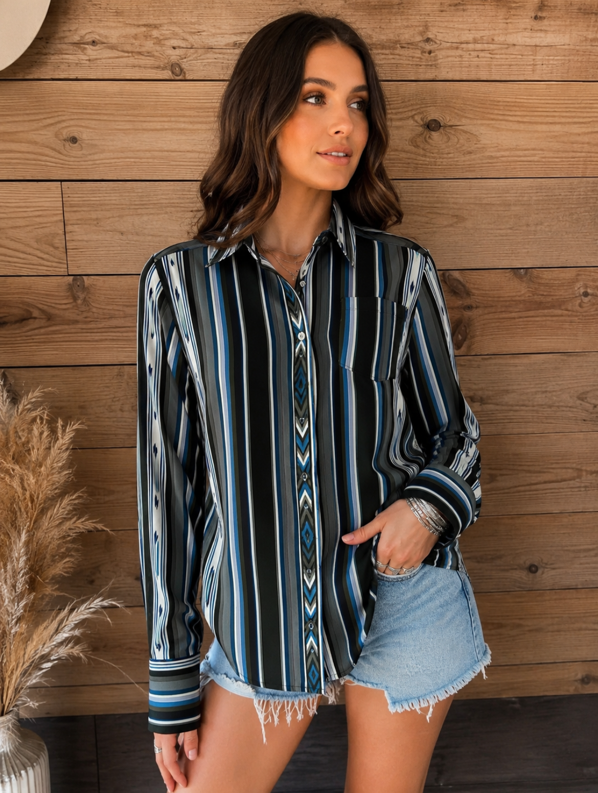 Ladies - Stetson Olive Serape Twill Western Blouse