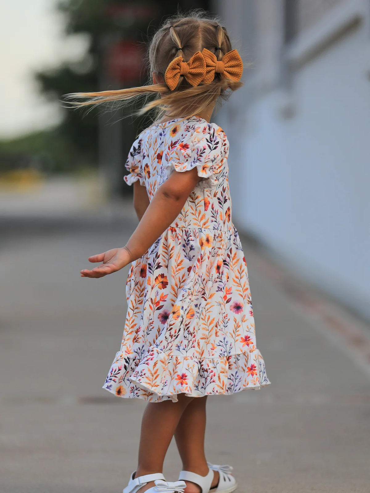 Rylee Faith Designs Fall Floral Puff Sleeve Ruffle Girls Dress
