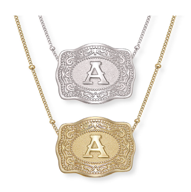 SpurWest Ultra Mini Belt Buckle Necklace (Initial) Silver