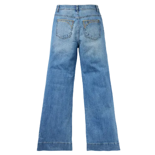 Stetson High Rise Wide Leg Fit Diagonal Pieced Back Pkt Med Wash