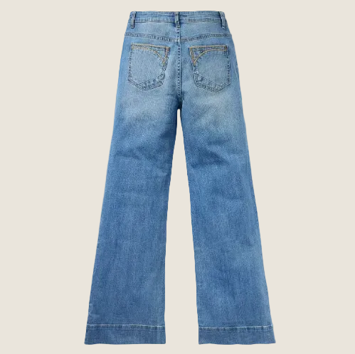 Stetson High Rise Wide Leg Fit Diagonal Pieced Back Pkt Med Wash