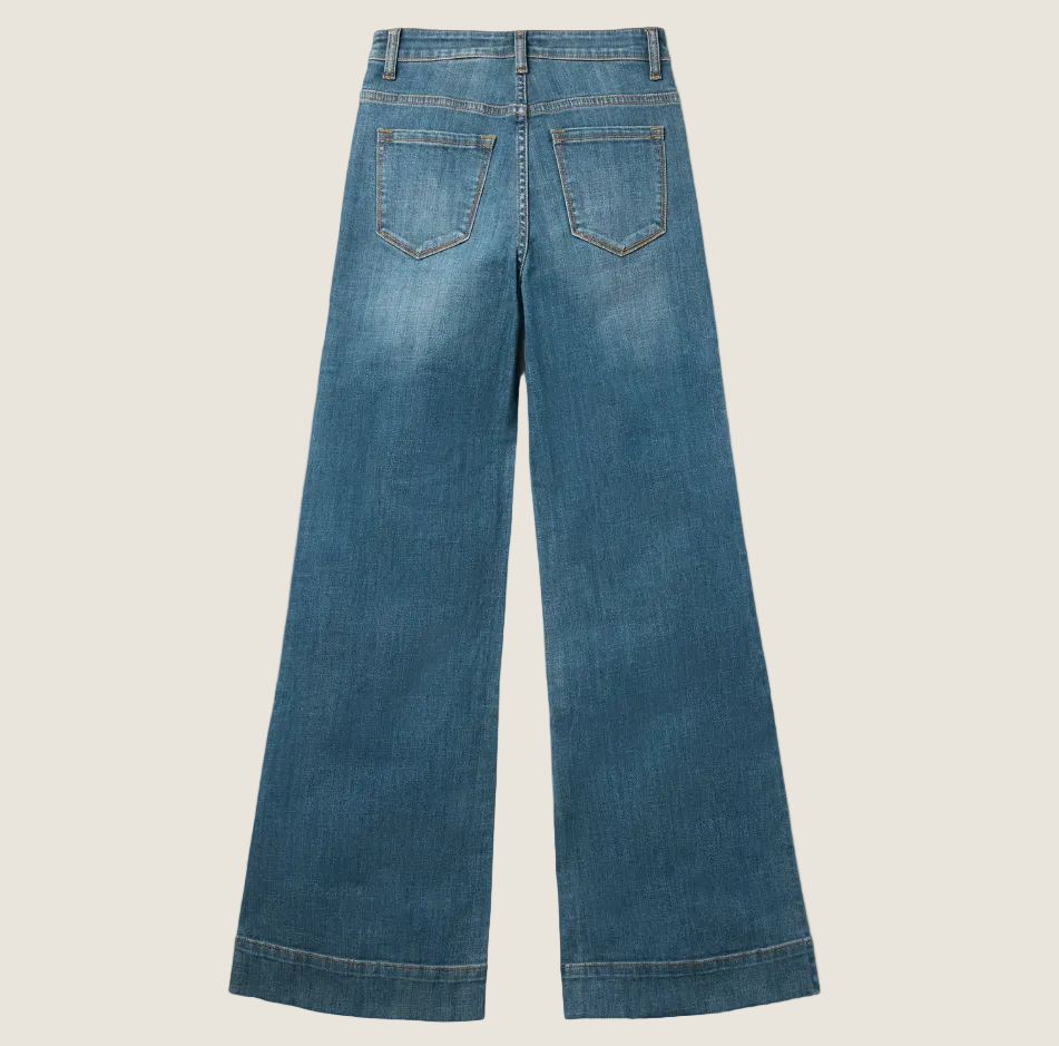 Stetson High Rise Wide Leg Fit With Brown Pocket Dark Wash