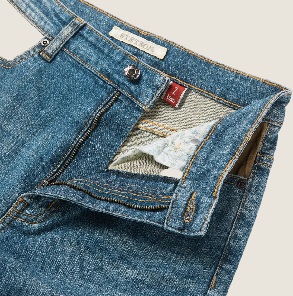 Stetson High Rise Wide Leg Fit With Brown Pocket Dark Wash