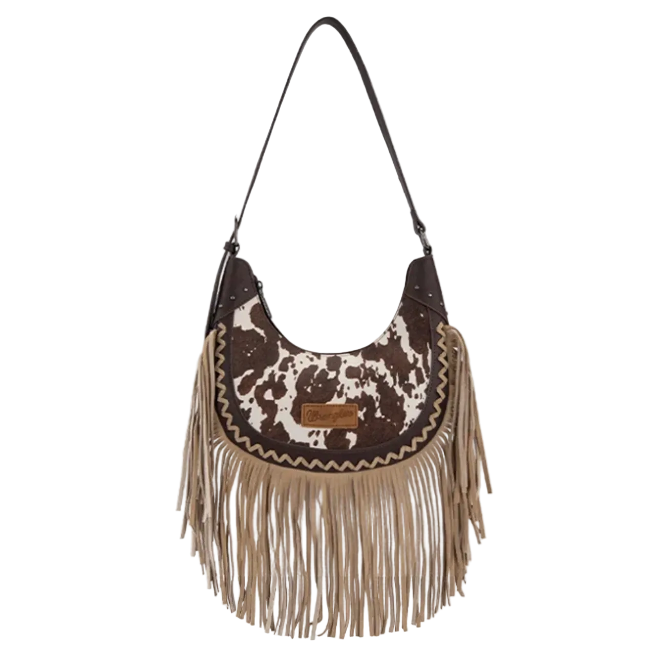 Wrangler Cow-print Fringe Hobo Purse