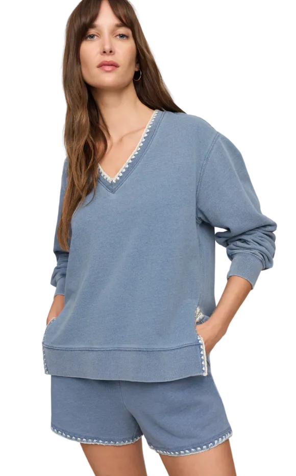 Cam Knit Denim Whipstitch Top