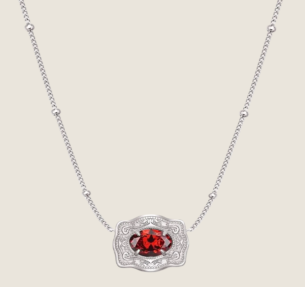 SpurWest ULTRA Mini Belt Buckle Necklace (Birthstone) Silver