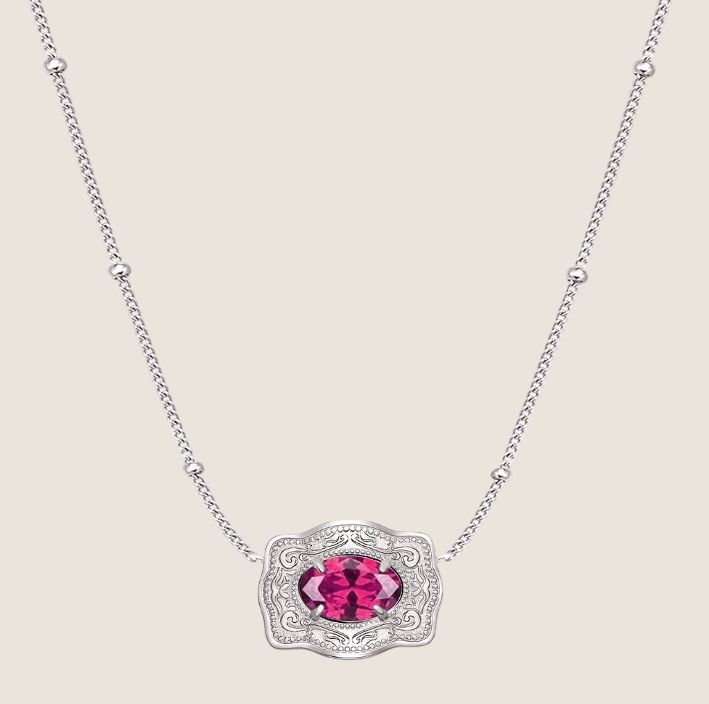 SpurWest ULTRA Mini Belt Buckle Necklace (Birthstone) Silver