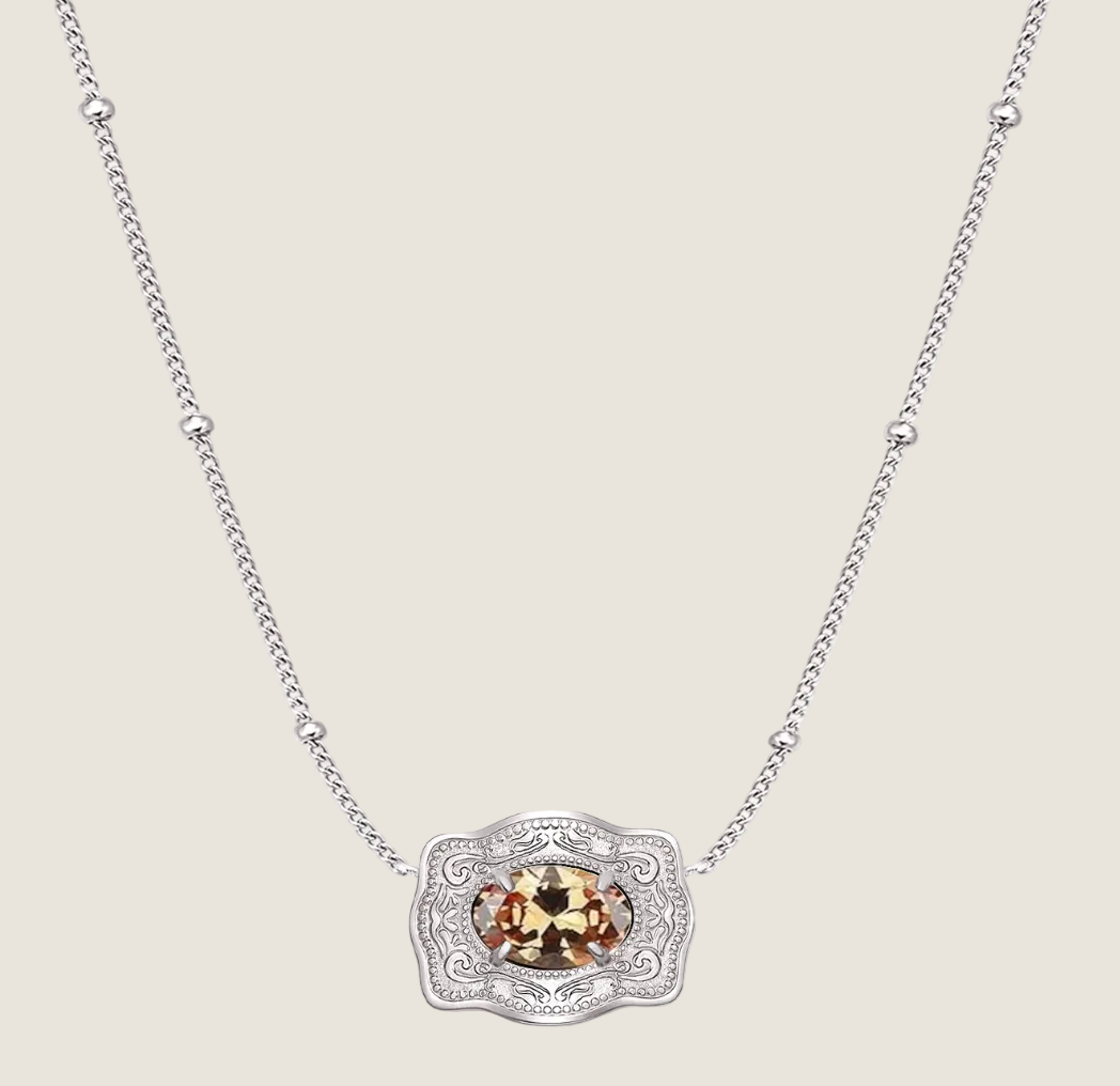 SpurWest ULTRA Mini Belt Buckle Necklace (Birthstone) Silver