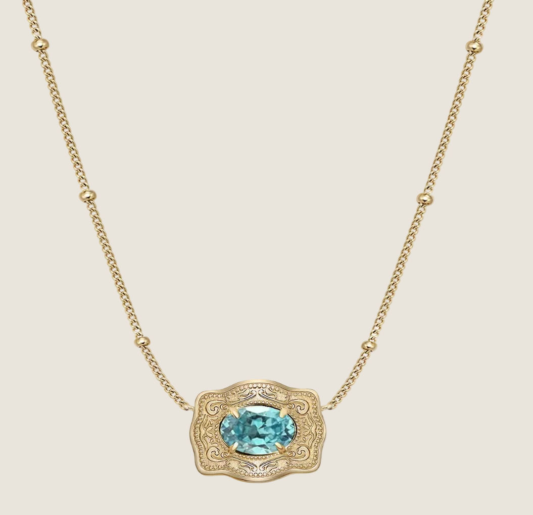 SpurWest ULTRA Mini Belt Buckle Necklace (Birthstone) Gold