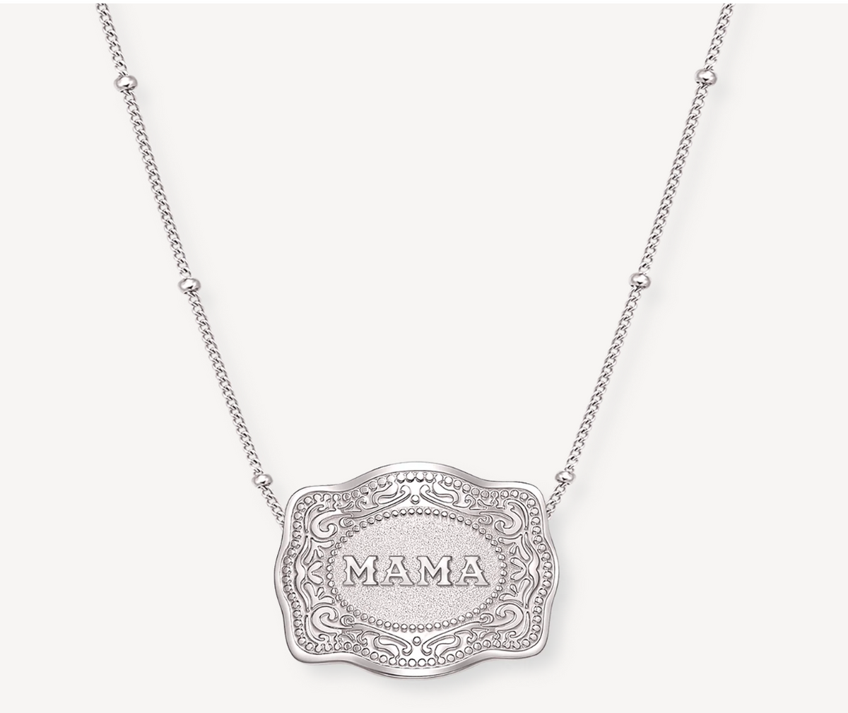 SpurWest Mini Belt Buckle Necklace "MAMA" Silver