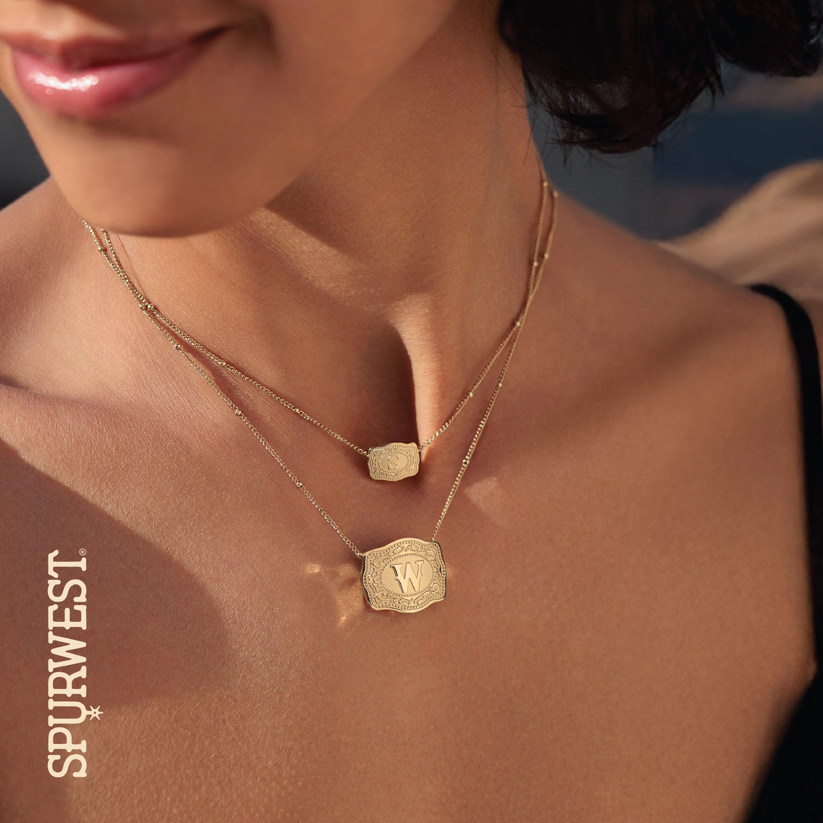 SpurWest Ultra Mini Belt Buckle Necklace (Initial) Gold