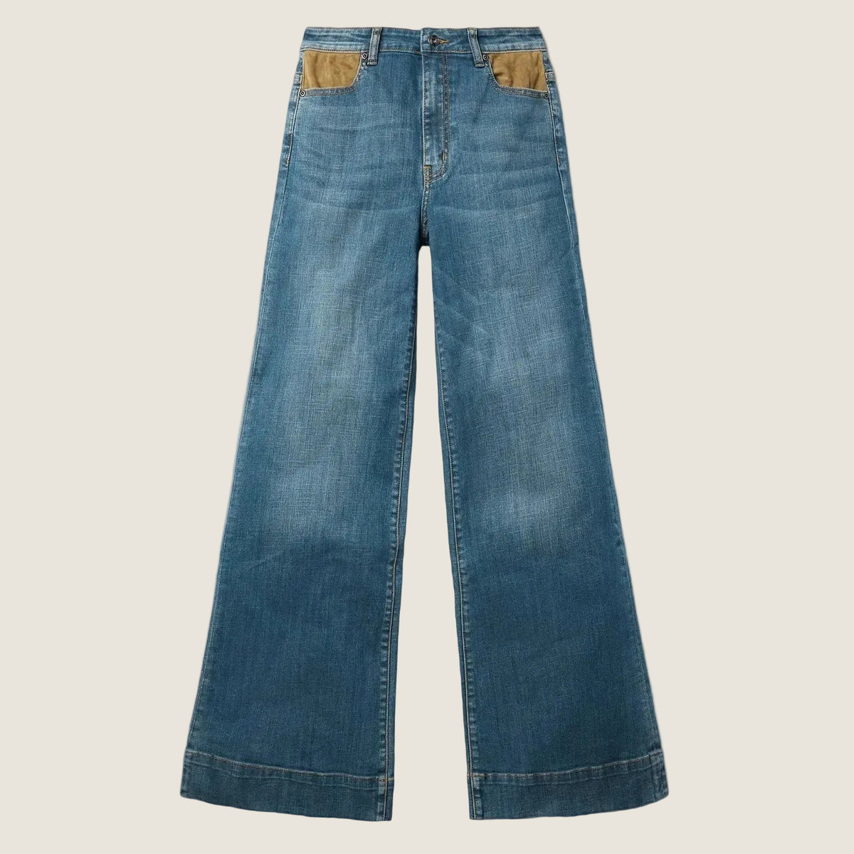 Stetson High Rise Wide Leg Fit With Brown Pocket Dark Wash