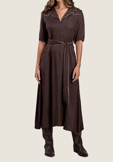 Stetson Brown Rayon Crepe Long Dress