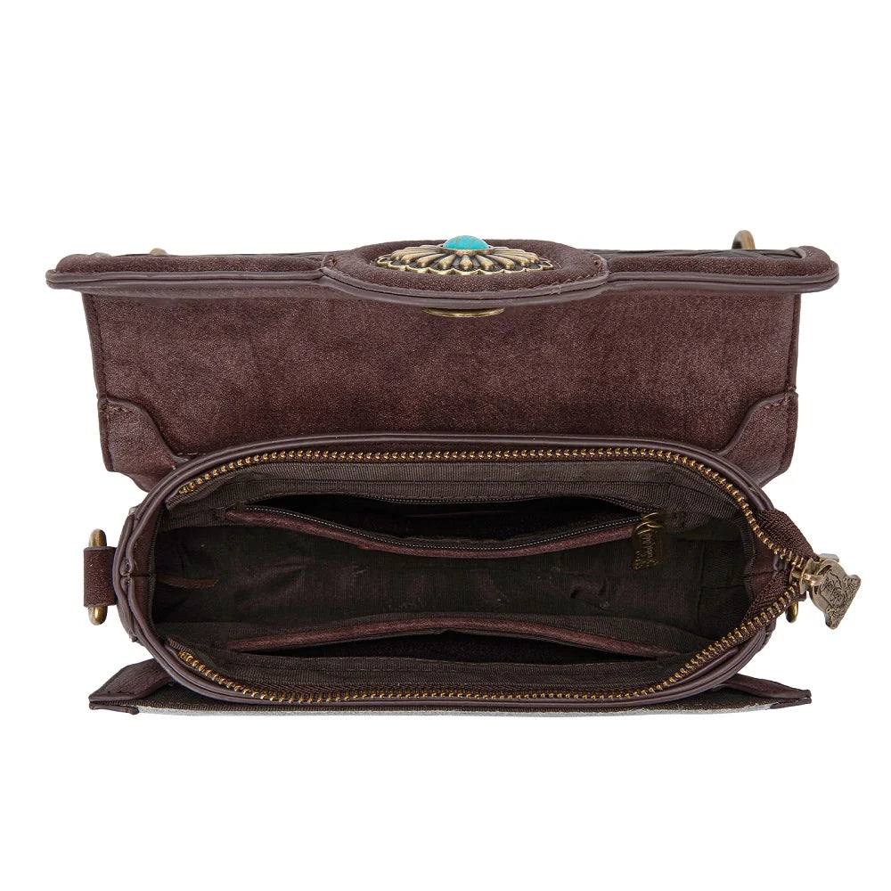 Trinity Ranch Cowhide Floral Cutout Crossbody Purse