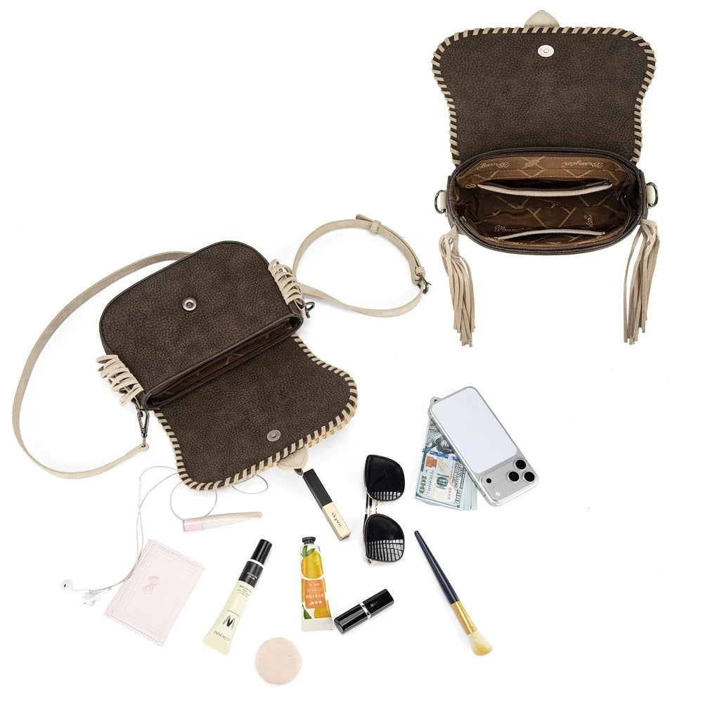 Wrangler Braided Tassel Saddle Crossbody Bag