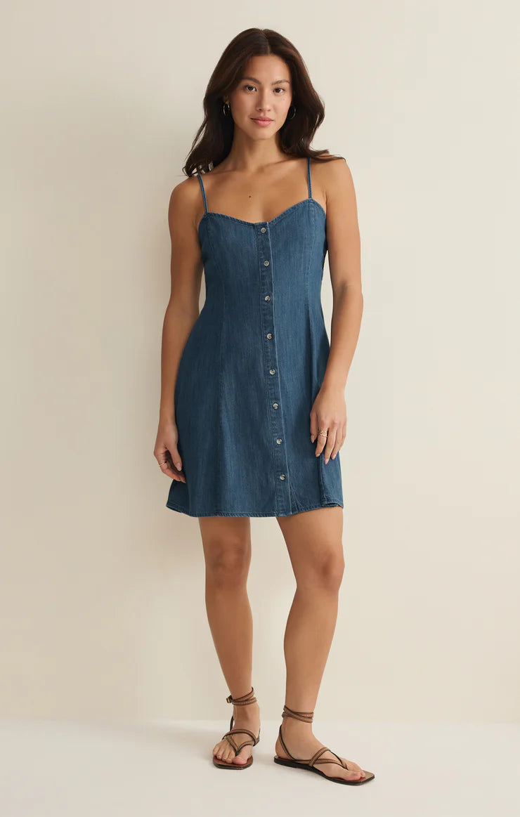 Z Supply Angel Eyes Denim Mini Dress Medium Indigo