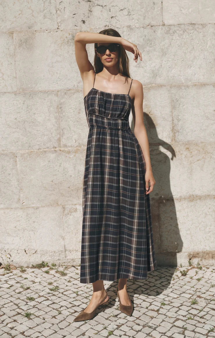 Z Supply Evermore Plaid Midi Dress Eclipse