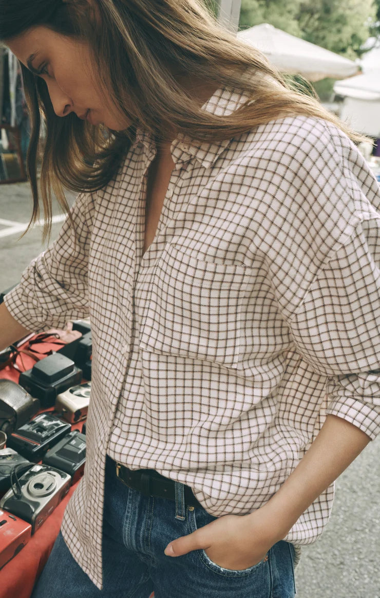 Z Supply River Plaid Button Up Frosted Pearl