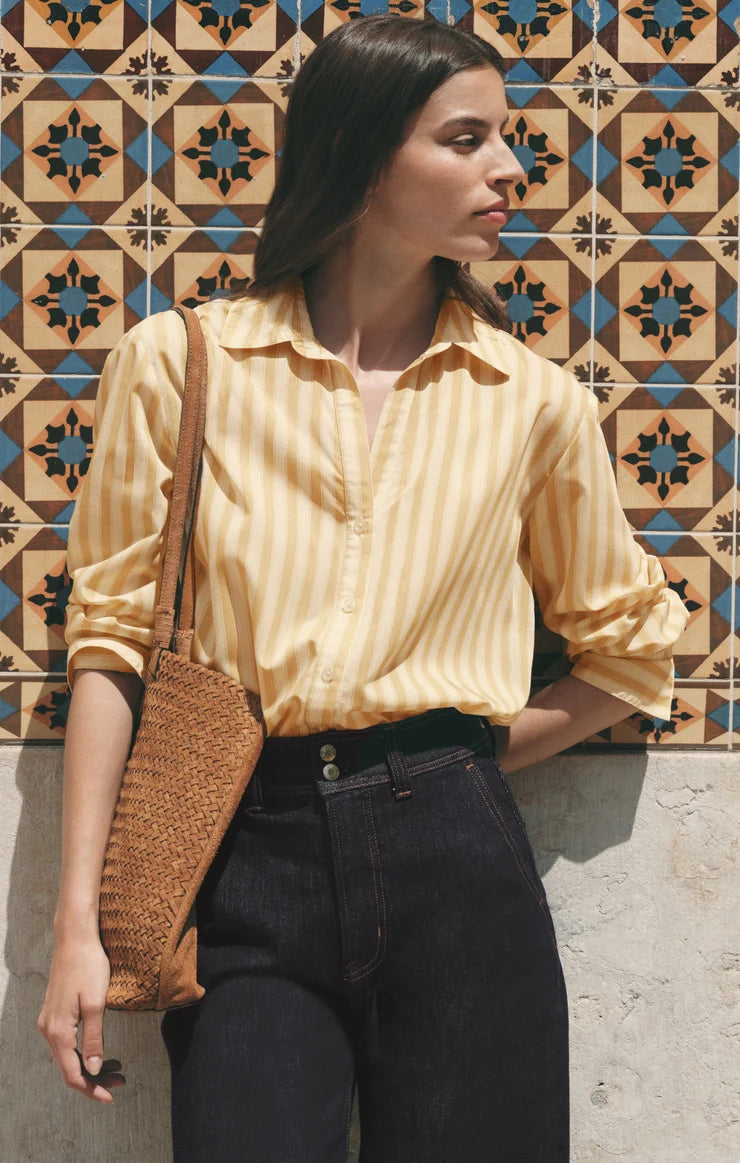 Z Supply Golden Haven Stripe Button Up Golden Sage