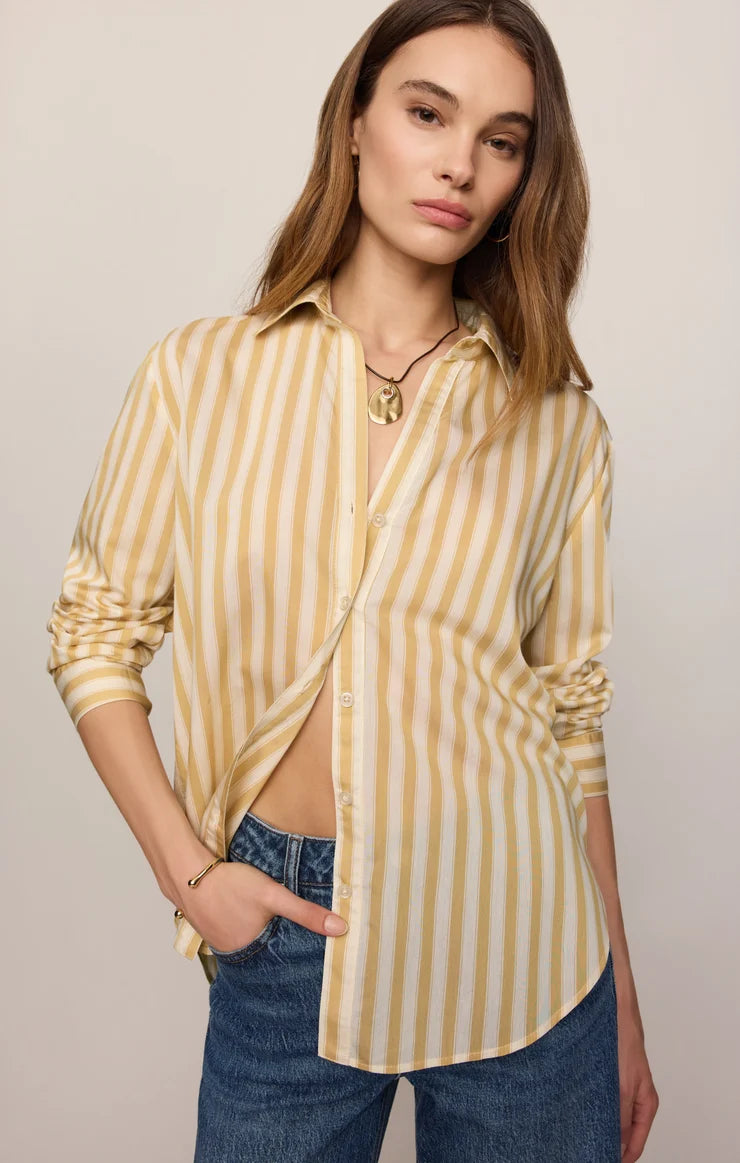 Z Supply Golden Haven Stripe Button Up Golden Sage