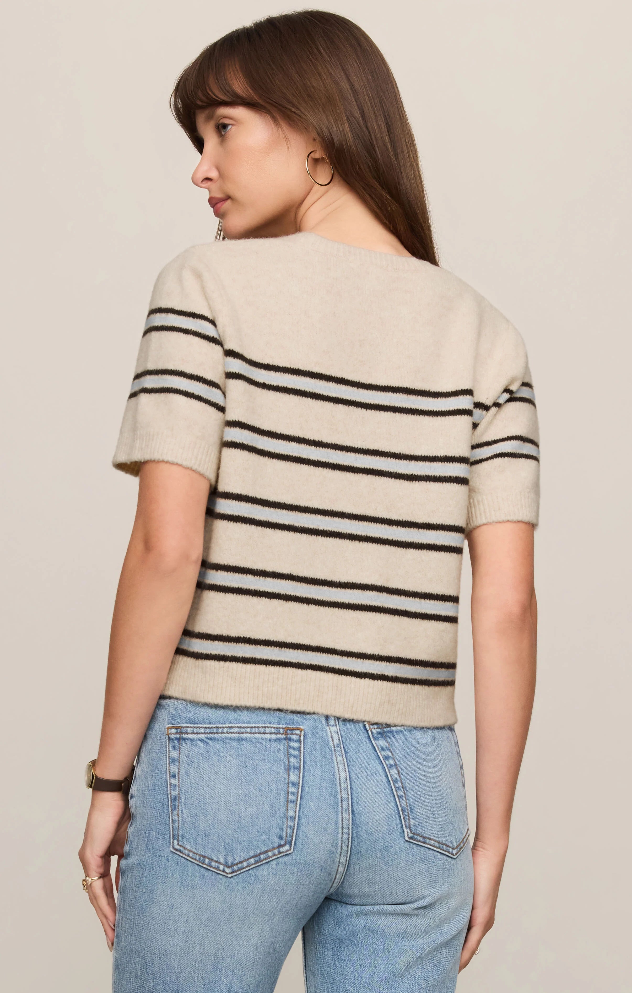 Z Supply Gatewood Stripe Sweater Tee Light Oatmeal Heather