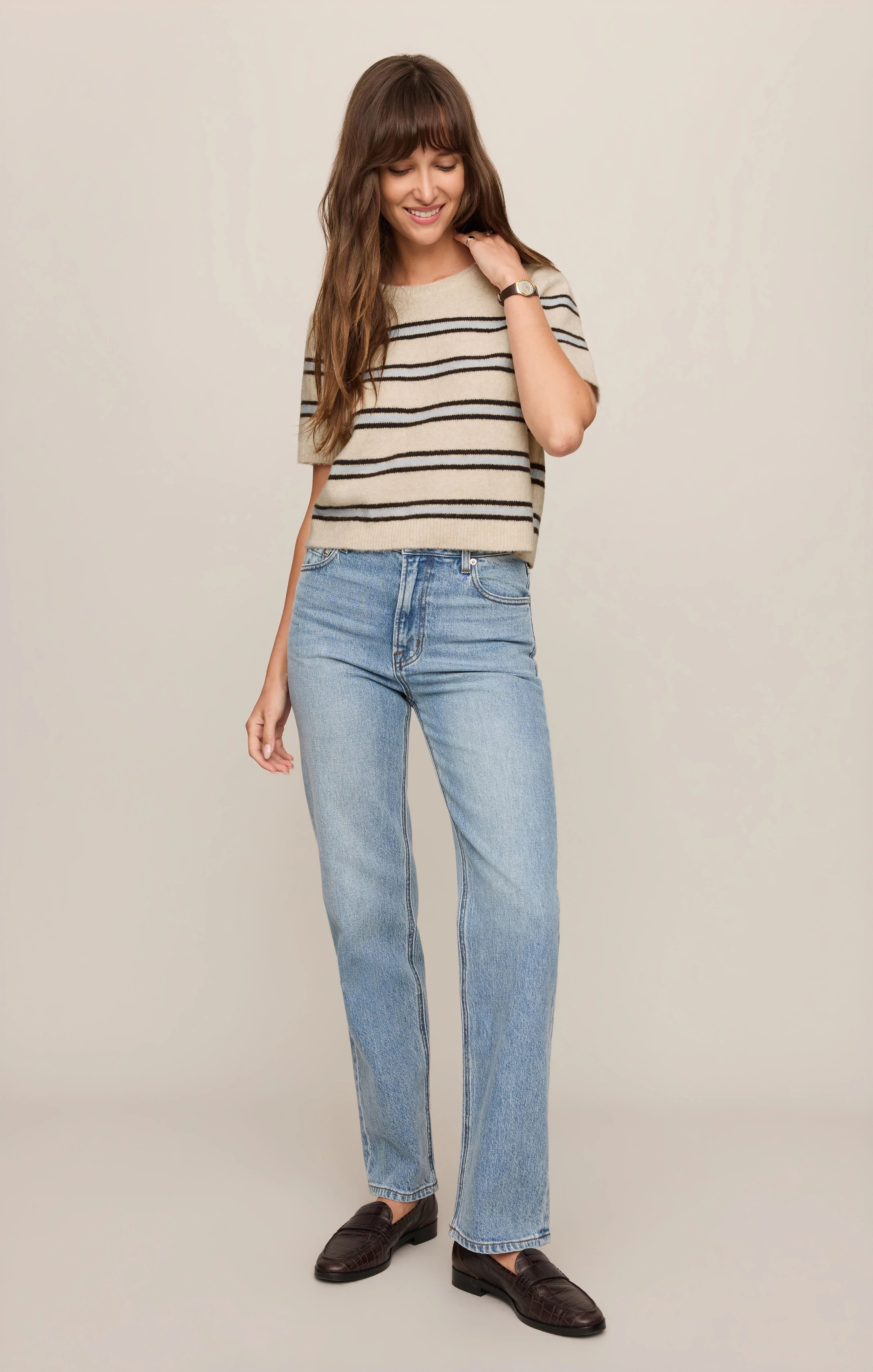 Z Supply Gatewood Stripe Sweater Tee Light Oatmeal Heather