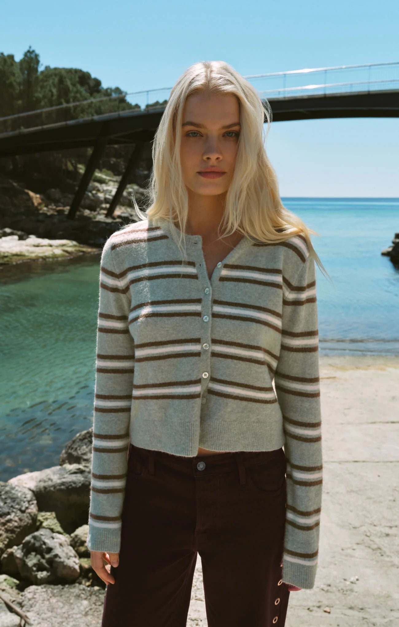 Z Supply Medina Cozy Stripe Cardigan Aqua Cloud