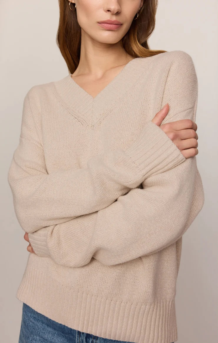 Z Supply Cloud Spun V-neck Sweater Frosted Pearl