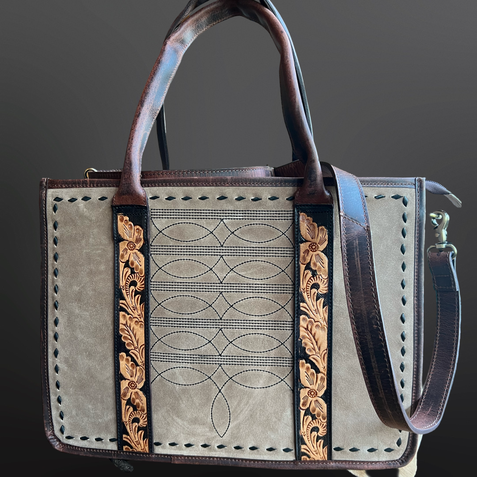 Westrian International Western Boot Stitch Tooled Leather Laptop Bag