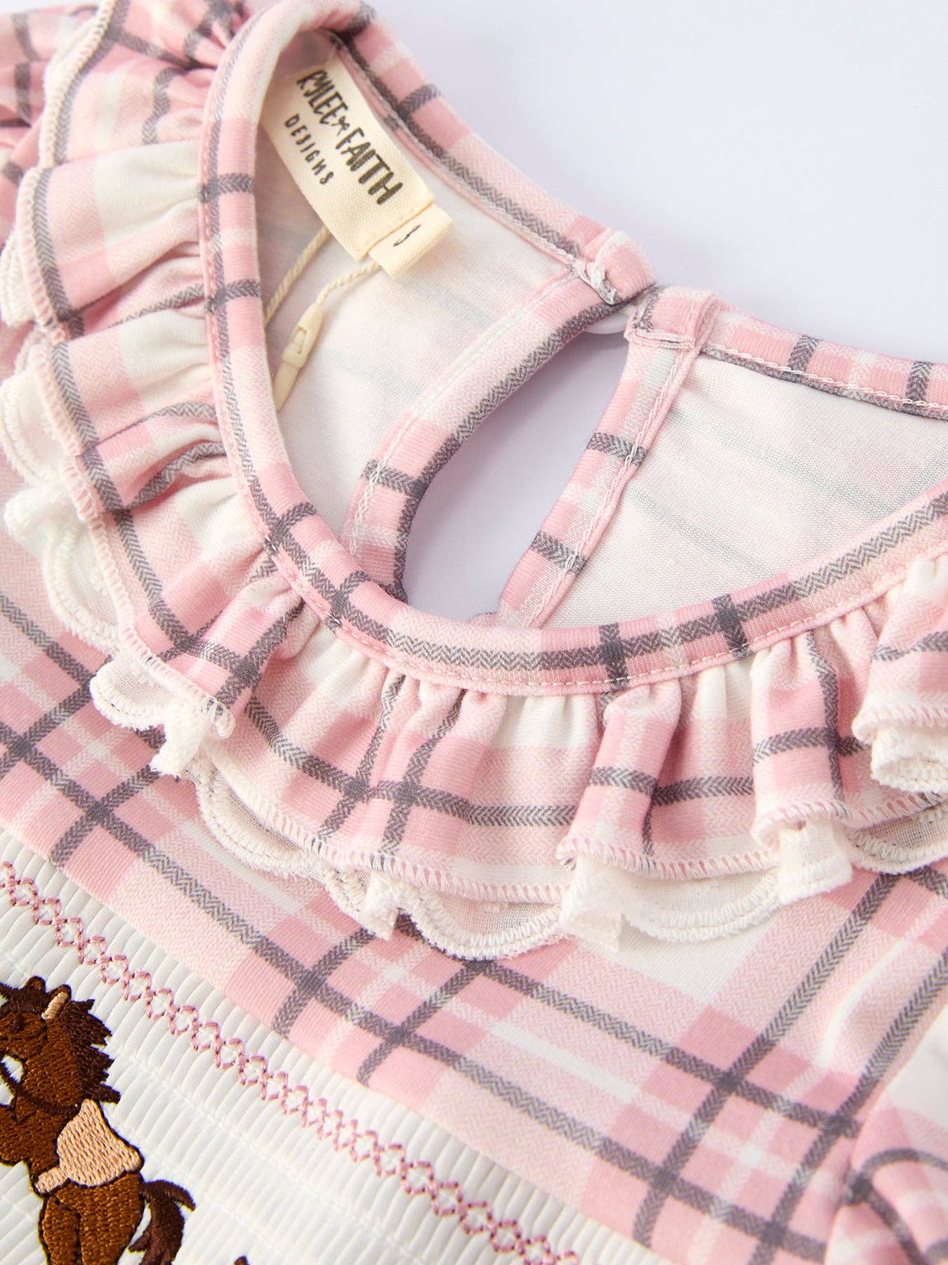 Rylee Faith Designs Western Horse Embroidered Smocked Plaid Girls Dress