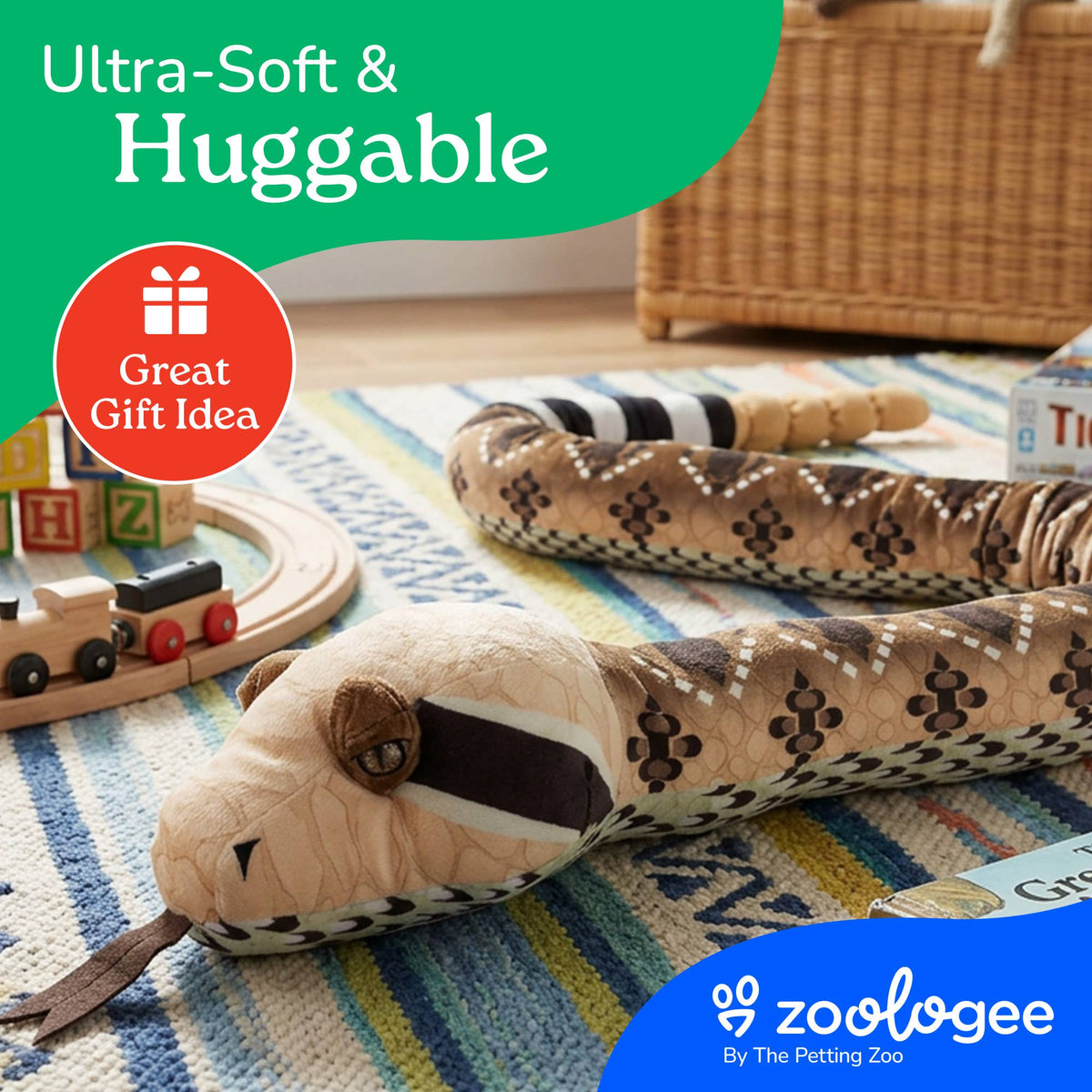 Zoologee Earth Keeperz Western Diamondback Snake 54" (137cm) Recycled Plush
