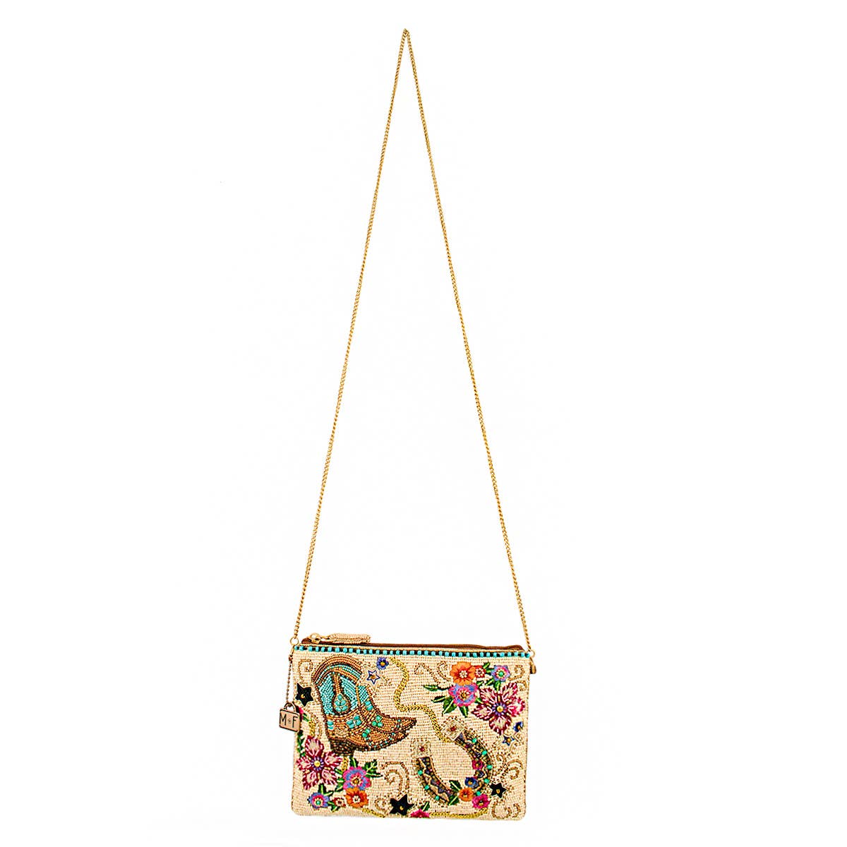 Mary Frances On The Range Western Boots and Horseshoe Ivory Beaded Mini Purse
