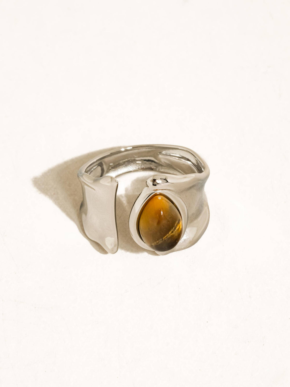 Flanerie Jaspe Silver Non-Tarnish Tiger Eye Statement Ring