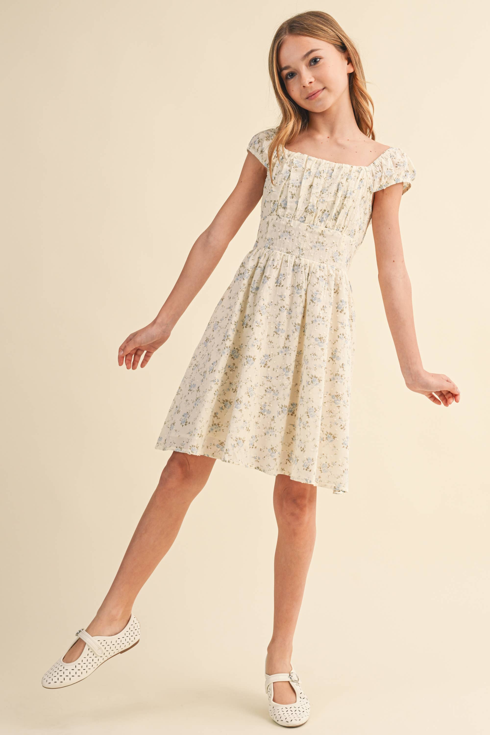 Heart and Arrow Girls Ruched Shoulder Mini Dress