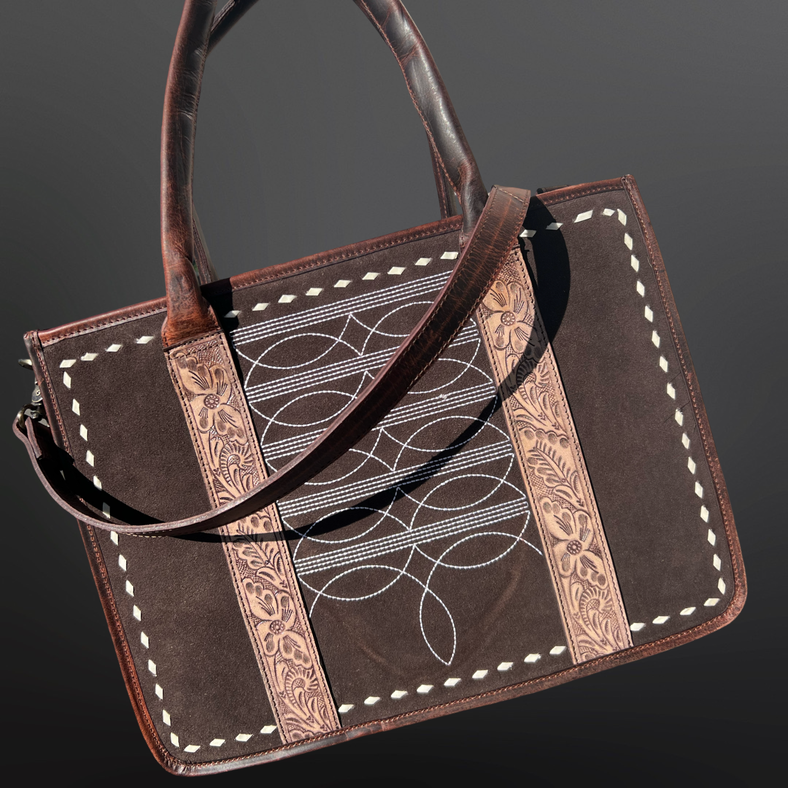 Westrian International Western Boot Stitch Tooled Leather Laptop Bag