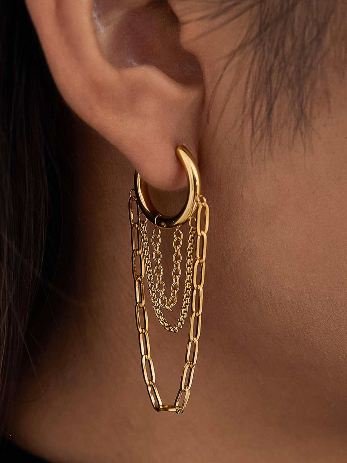 Flanerie Vianne 18K Gold Non-Tarnish Multi Chain Drop Earrings
