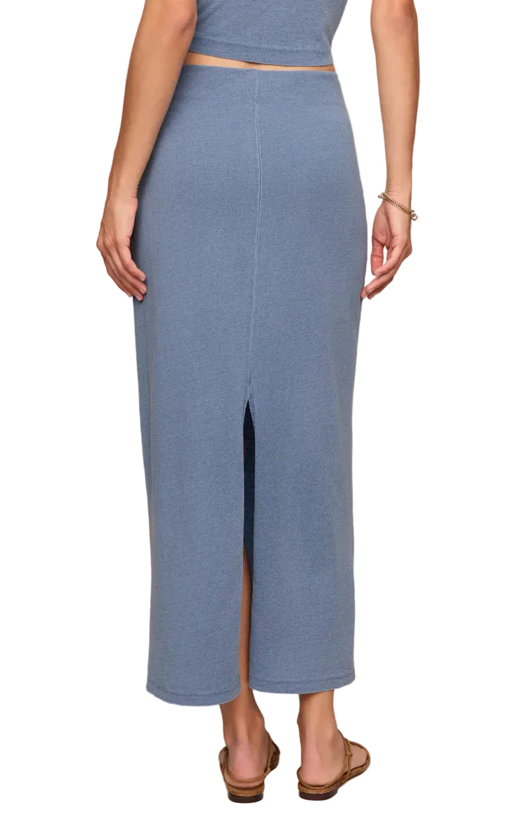 Z Supply Gail Jersey Denim Midi Skirt Santorini Indigo