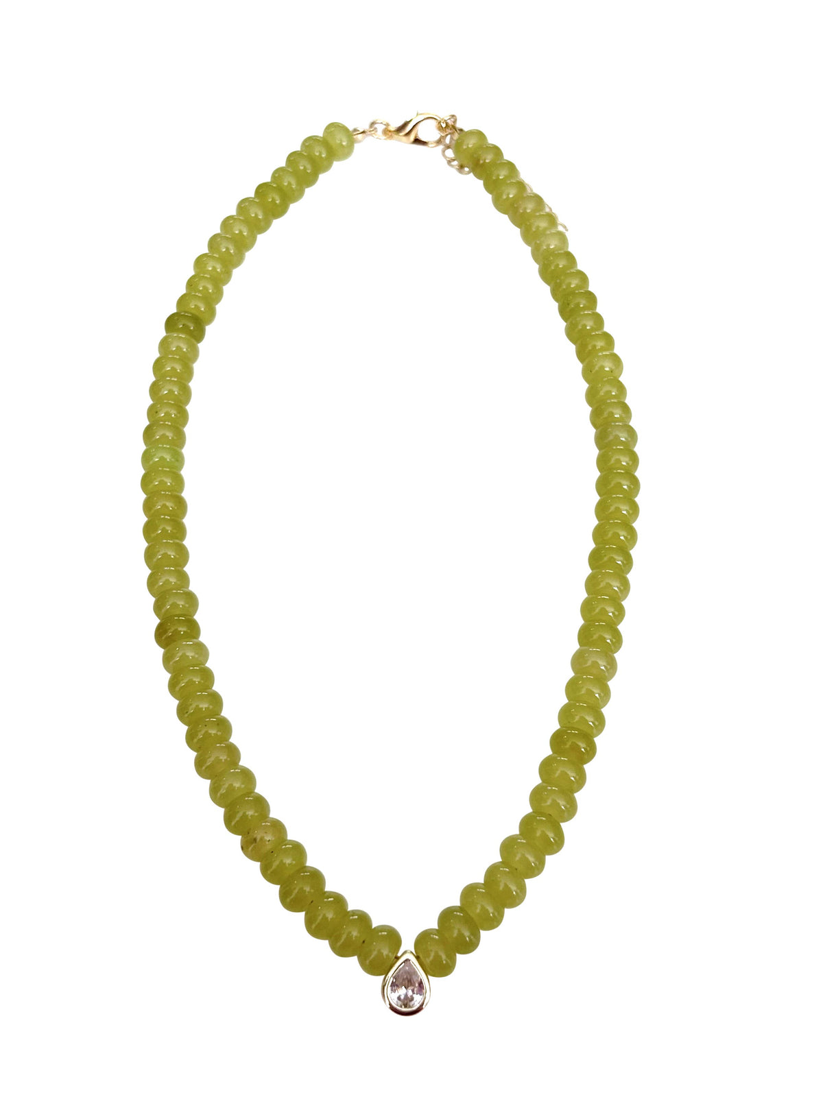 Gemelli Dori CZ Teardrop Beaded Necklace- Green