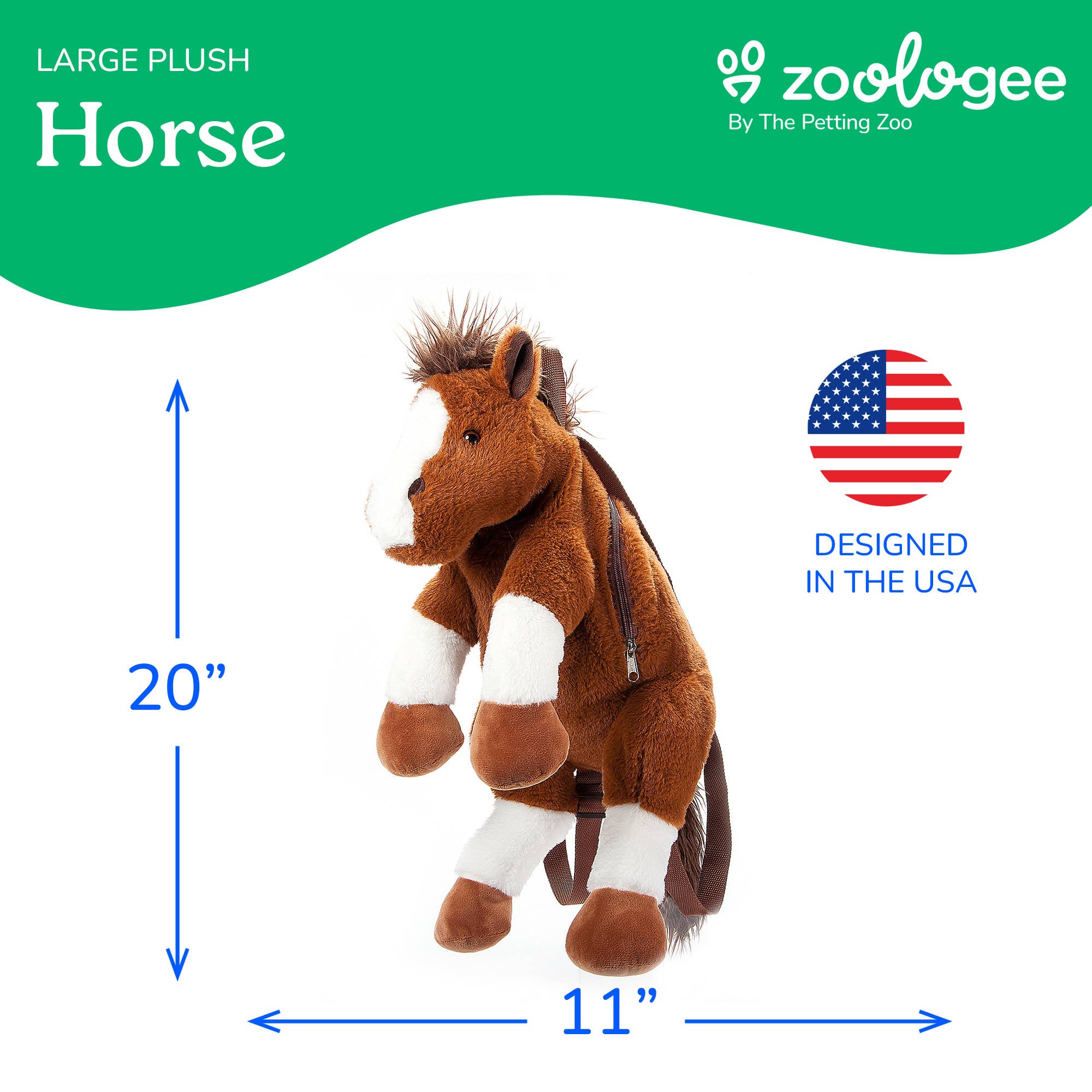 Wearable Plush Horse Backpack 20" Farm/Barnyard Animal