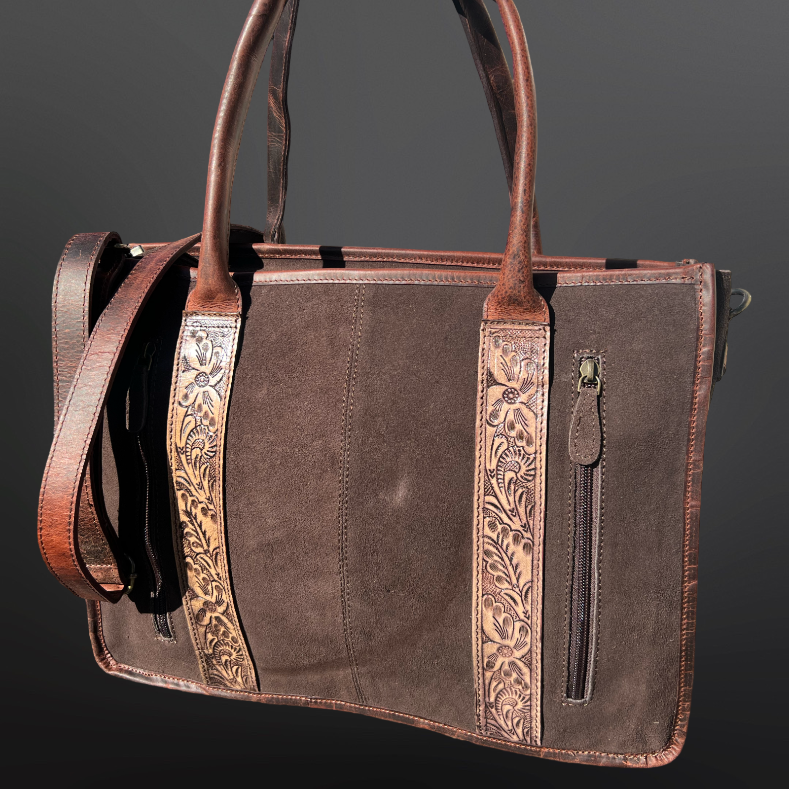 Westrian International Western Boot Stitch Tooled Leather Laptop Bag