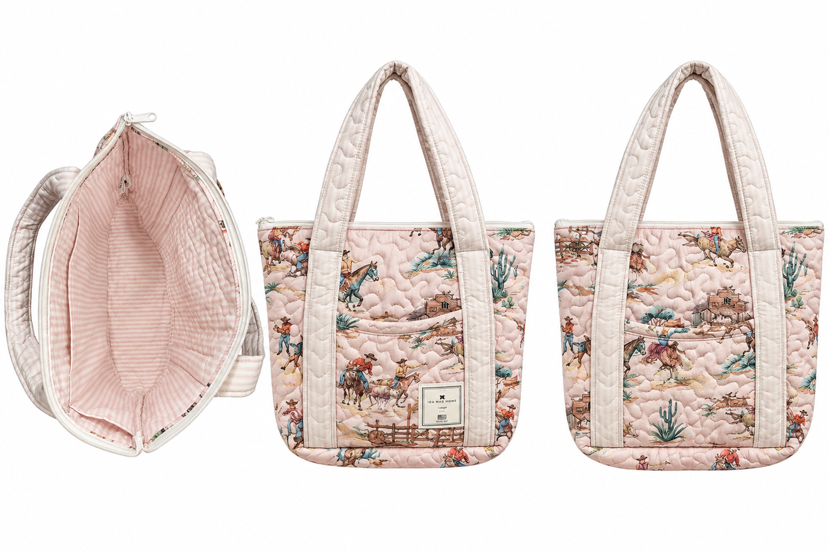 Ida Mae Home Retro Cowboy Pink Zipper Tote