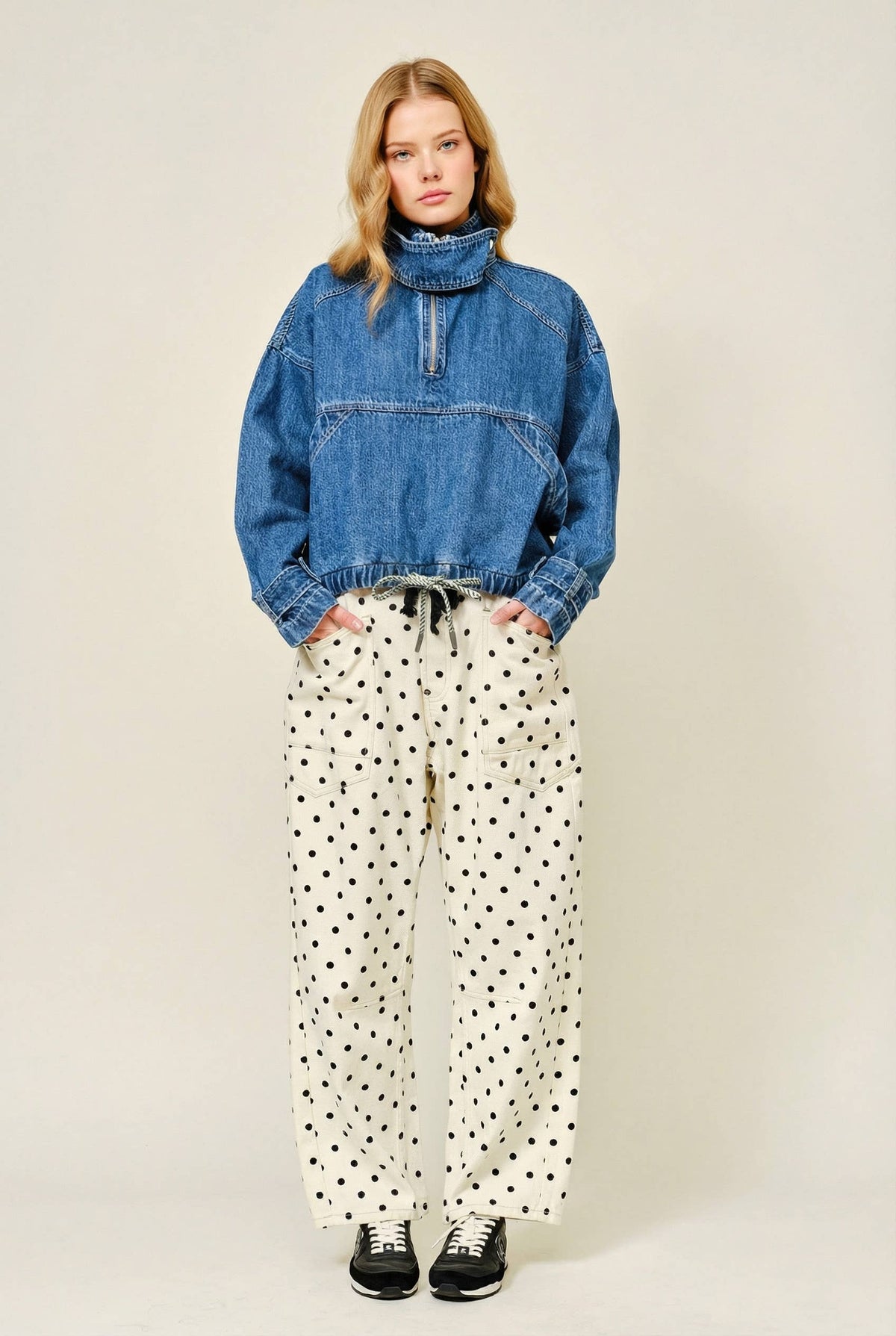 Aaron & Amber PULLOVER DRAWSTRING HEM DENIM JACKET