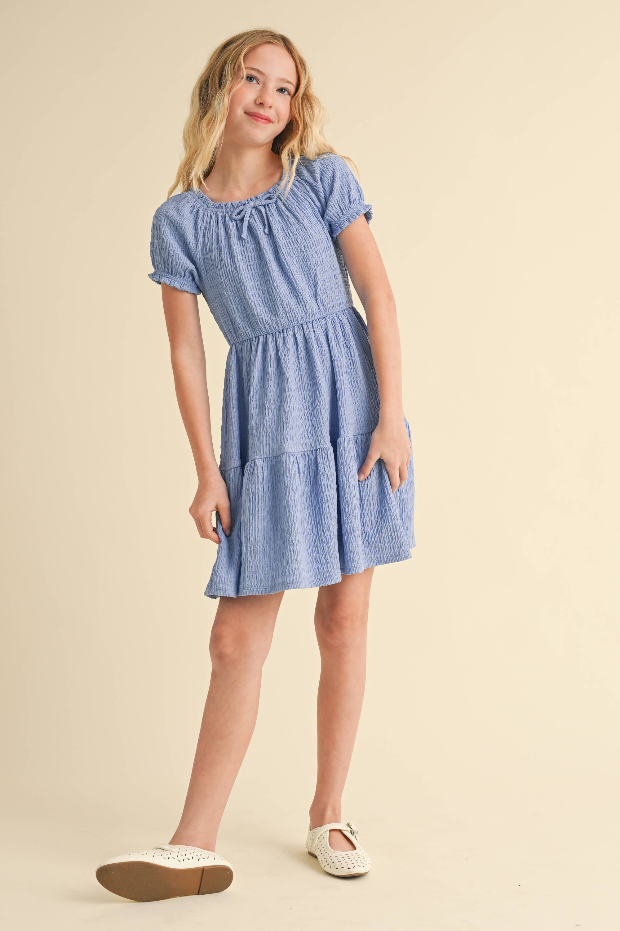 Heart and Arrow Girls Puff Sleeve Tired Dress