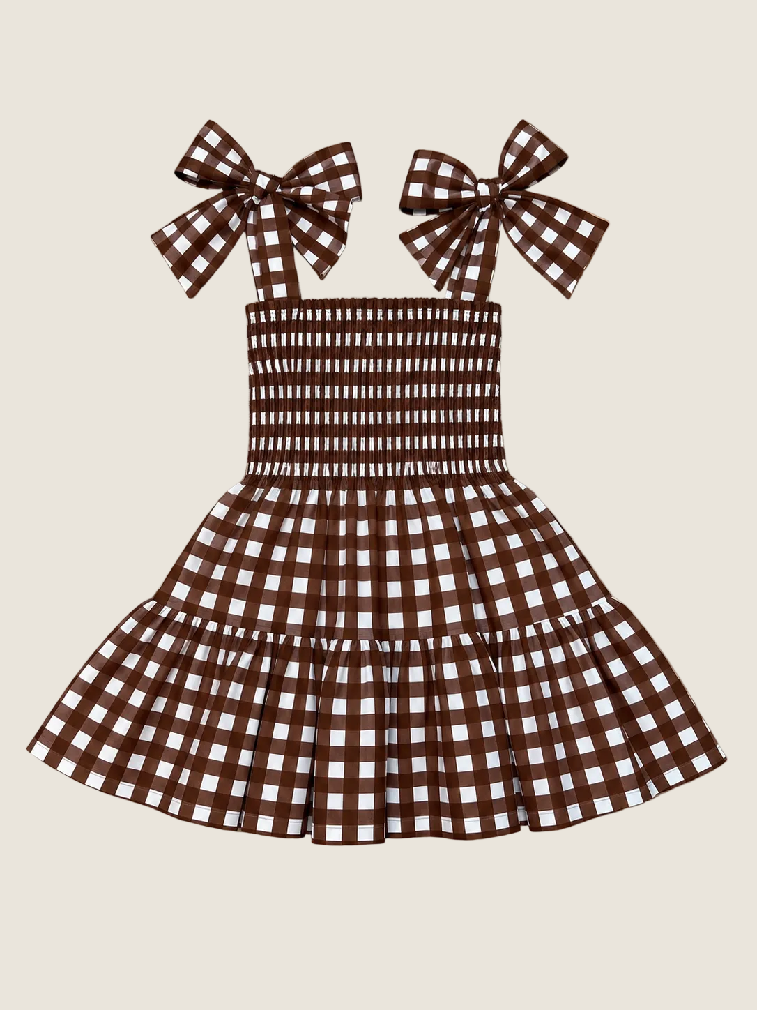 Lilbelle Joy Bow Girl Dress- Gingham Chocolate
