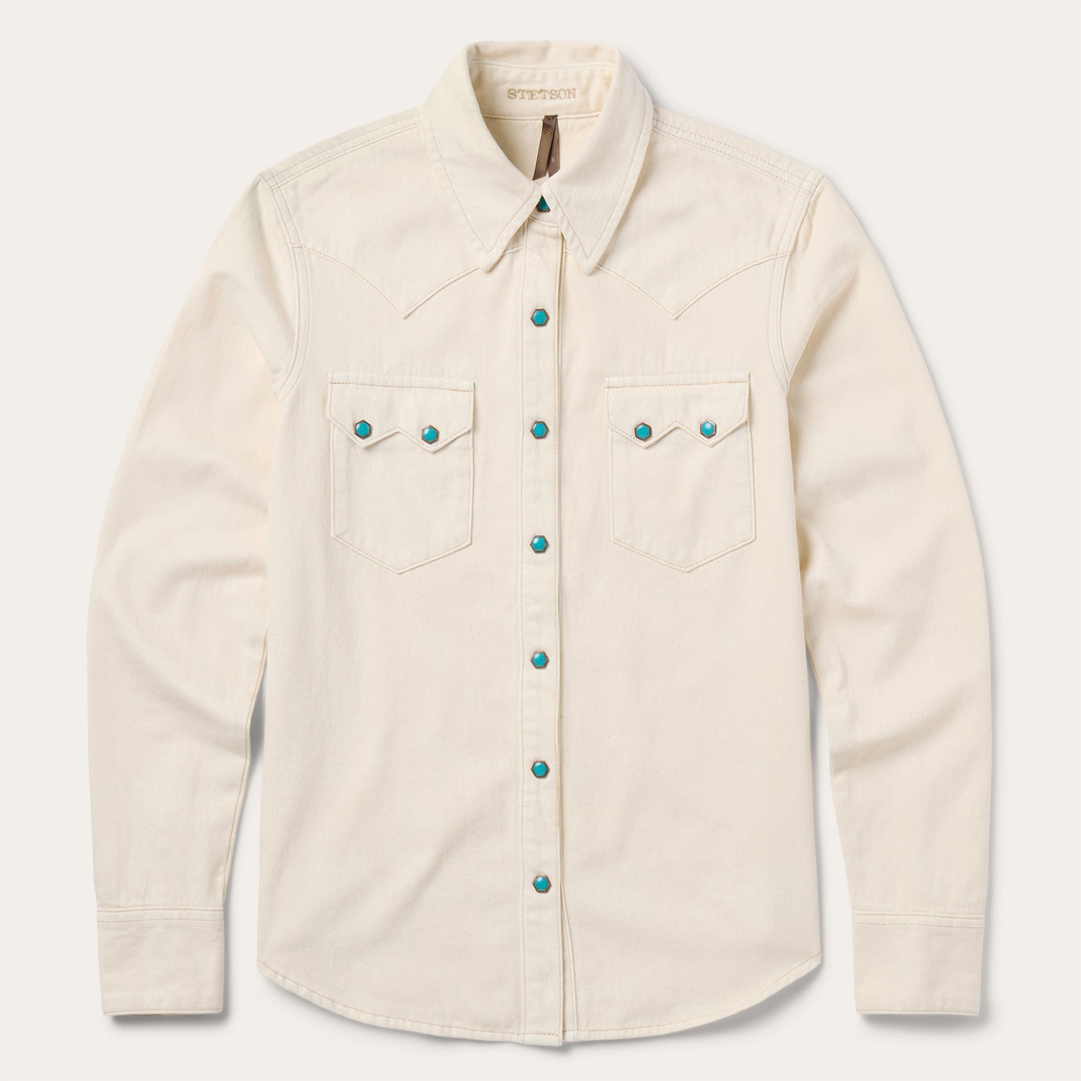 Women's Stetson Denim Cream Turquoise Pearl Snap Shirt
