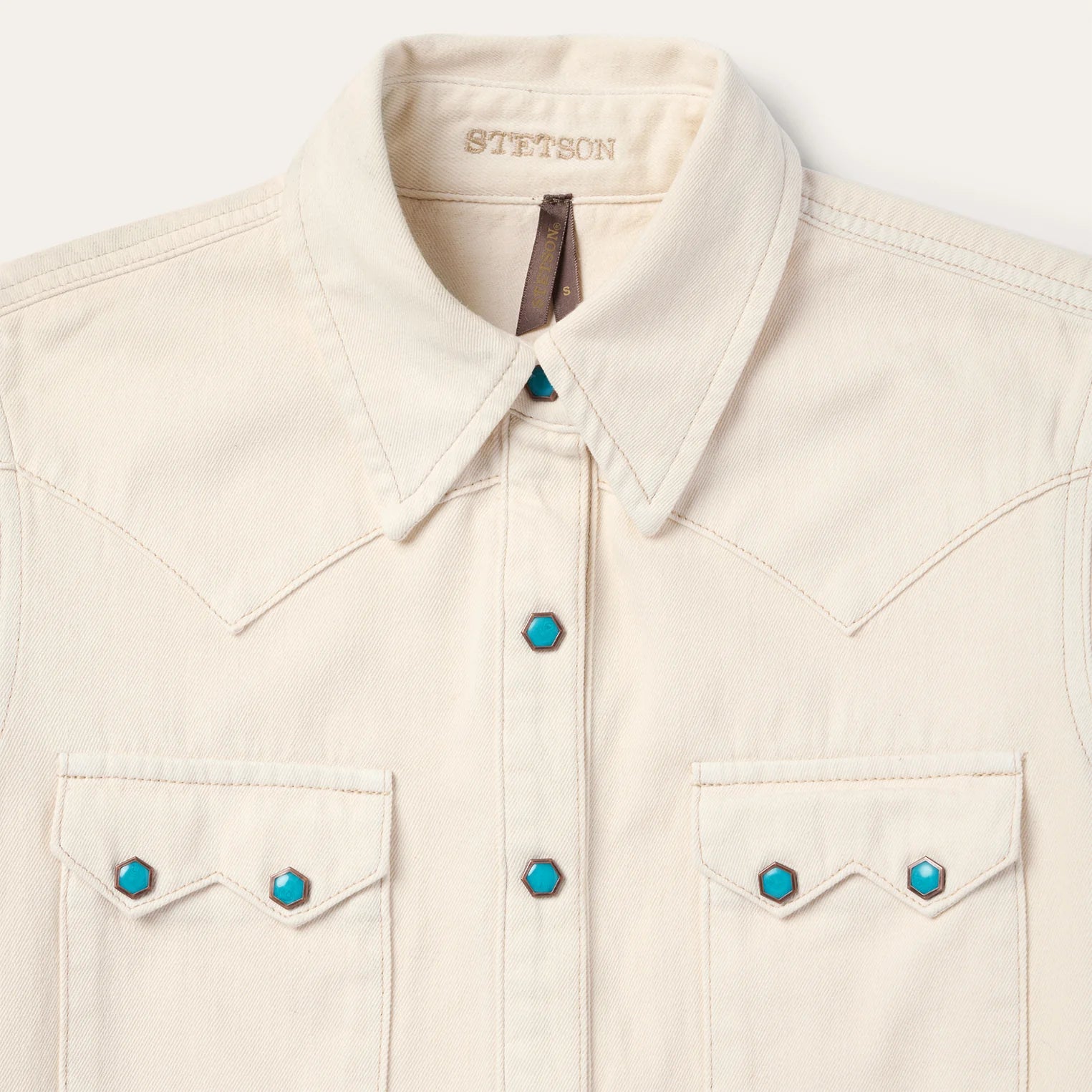 Women's Stetson Denim Cream Turquoise Pearl Snap Shirt