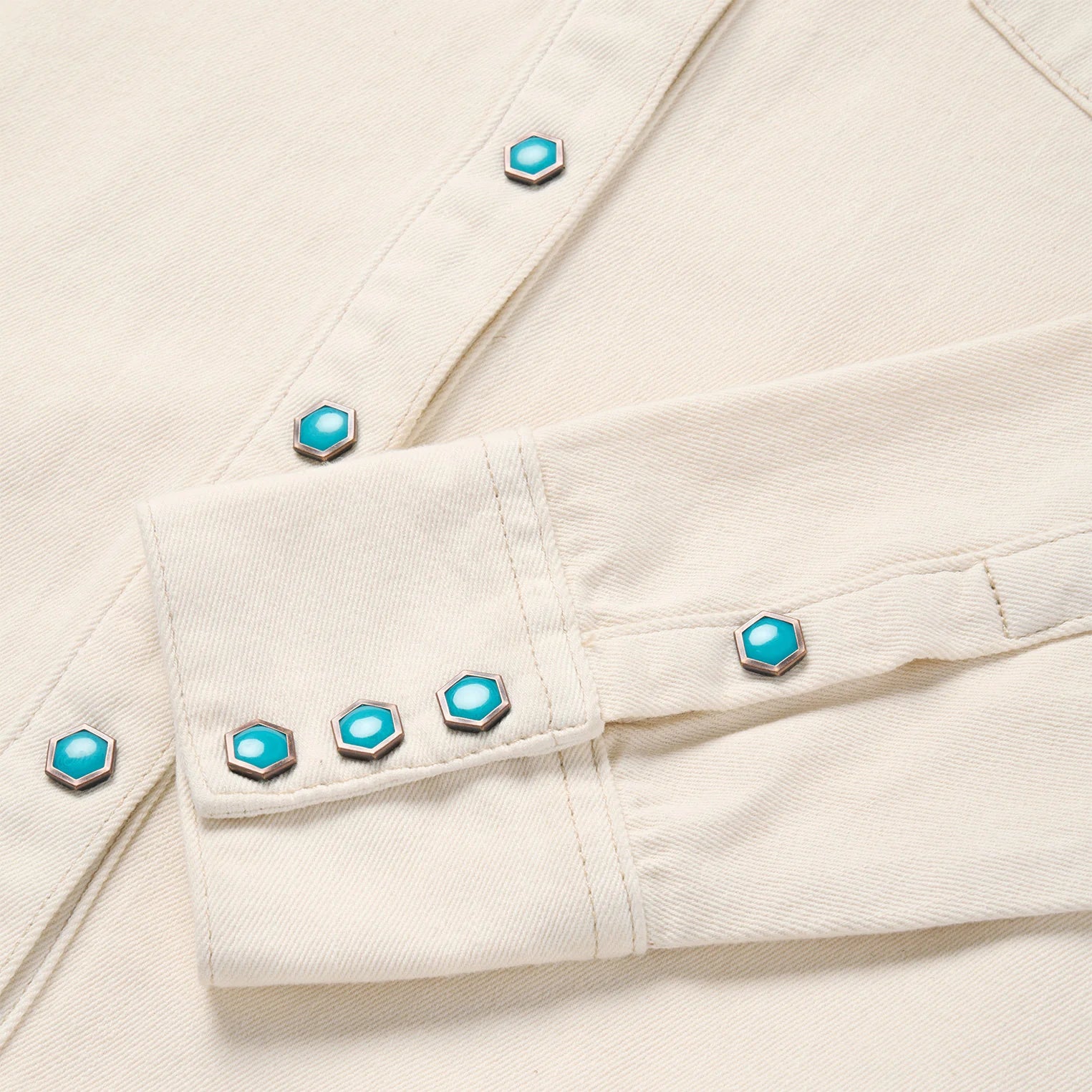 Women's Stetson Denim Cream Turquoise Pearl Snap Shirt