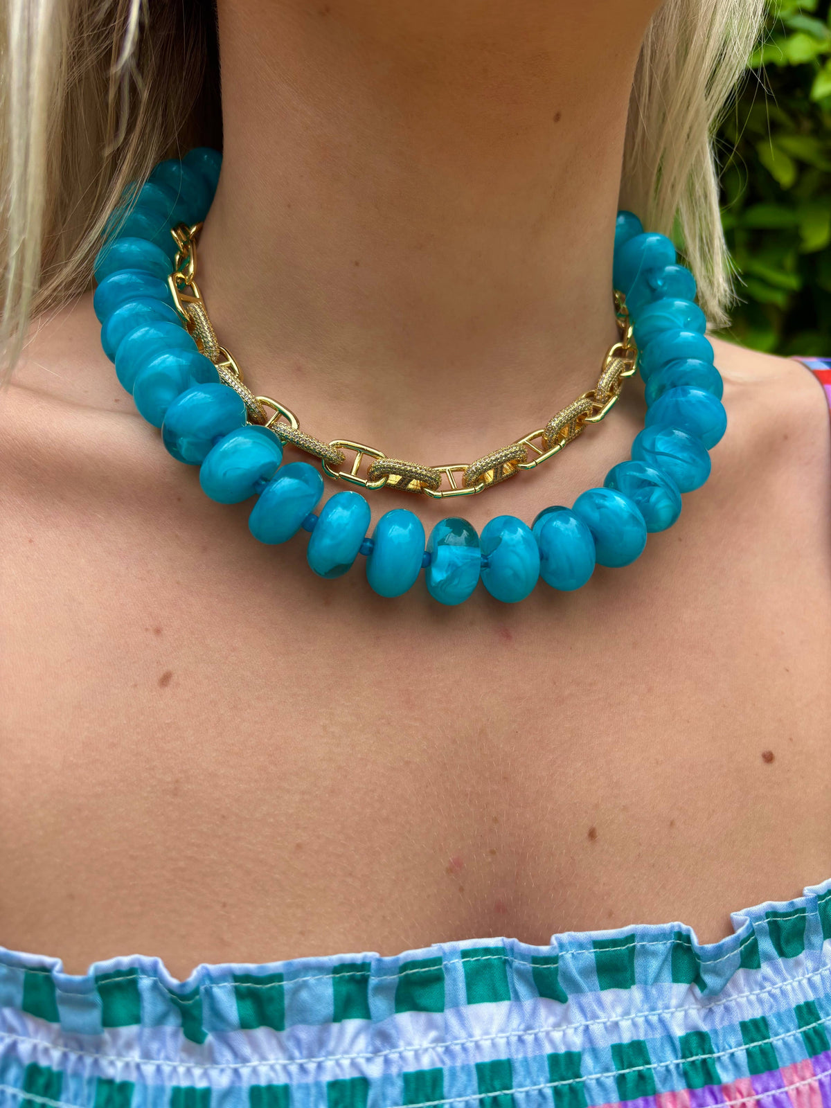 Gemelli Bailey Chunky Beaded Necklace- Turquoise